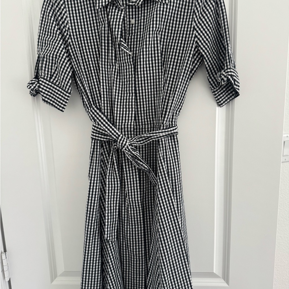 Calvin Klein Black and White Checkered Long Sleeve Dress